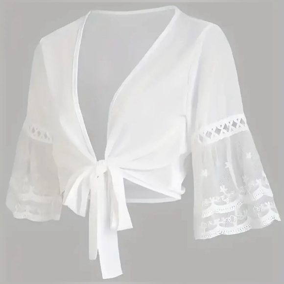 New no tag White Lace Trim Kimono Cardigan, Chiffon, Shawl Cover-up, - Picture 2 of 12